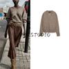 Fall New Women's Clothing Rib Trim Wool Blend Soft V-neck Long-Sleeve Knitwear Tops 2142162