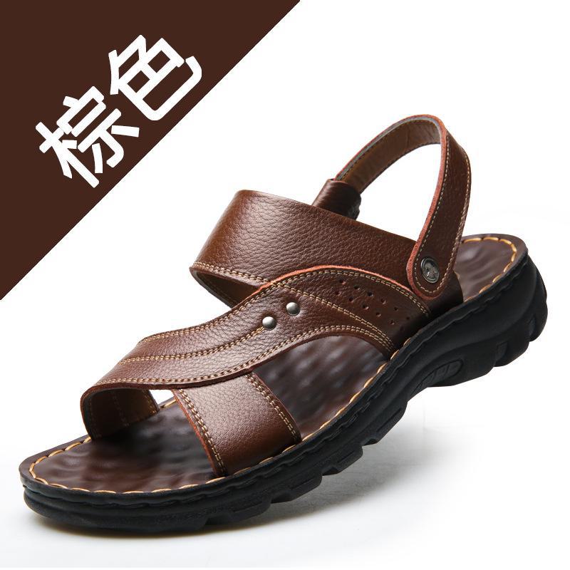 2024 Men's Genuine Leather Beach Sandals - Top Layer Cowhide, Casual Large Size Slippers