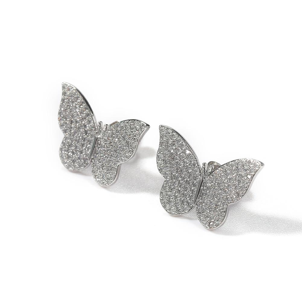 THE BLING KING Butterfly Stud Earring 925 Sterling Silver Earring Paved Black Cubic Zirconia Men Women Fashion Hiphop Jewelry