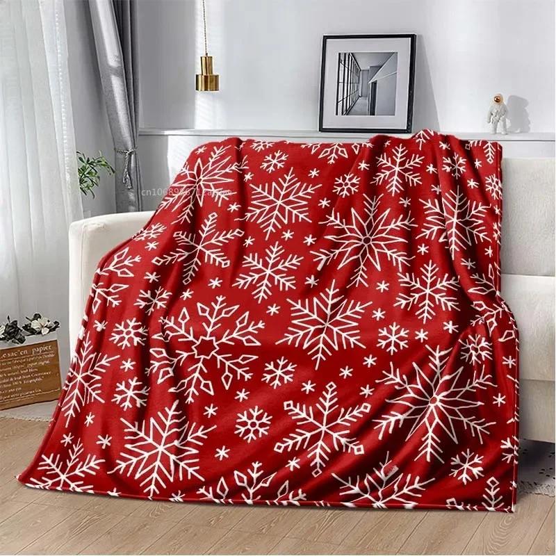 Red Christmas Blanket Snowflake 3D Print Soft Cozy Flannel Blanket for Living Room Bedroom New Year Christmas Gift Home Decor