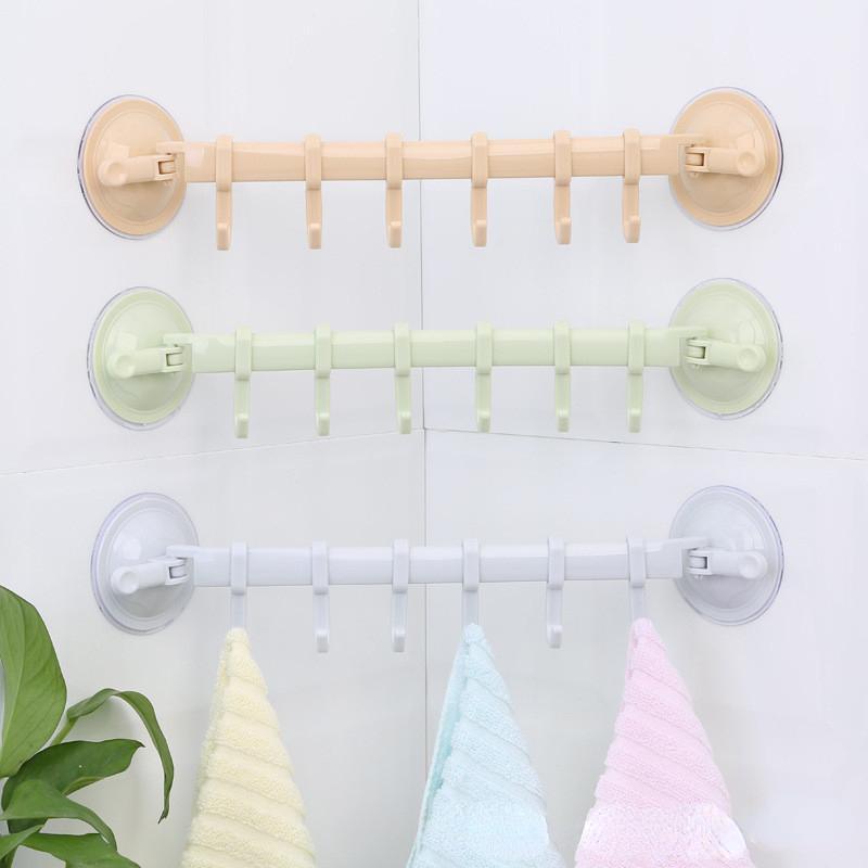 Adjustable Suction Cup Towel Rack Storage Box 6 Hooks Bathroom Kitchen Cabinet Wall Door Shelf Suction Cup Hanger