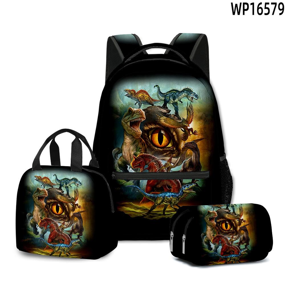 Classic Novelty Peculiar Cool Dinosaur 3D Printed 3pcs/Set Student School Bags Laptop Daypack Backpack Lunch Bag Pencil Case