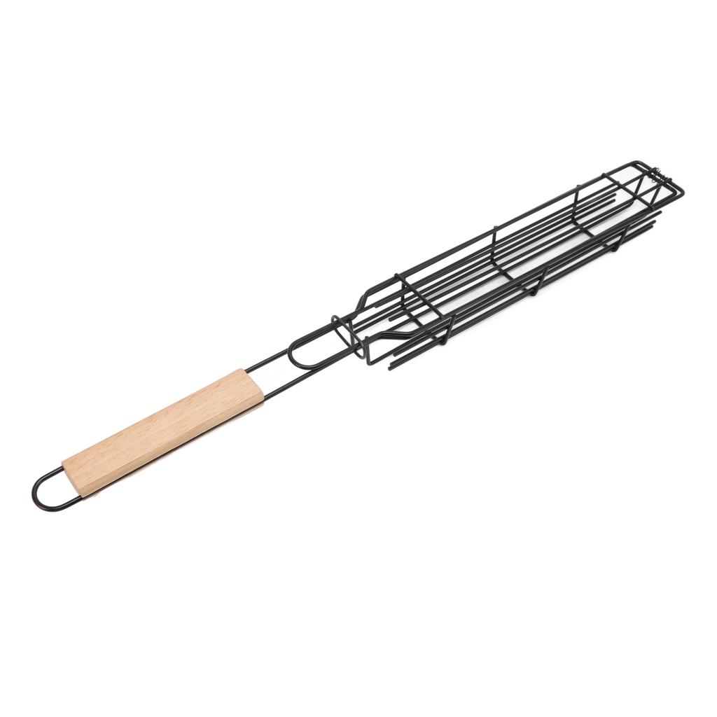 Kabob Grilling Baskets Lockable Iron Kebab Grill Grate with Wooden Handle for Grilling Vegetables