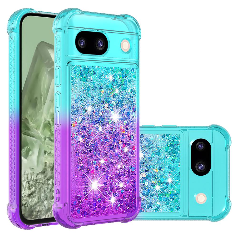 

For Google Pixel 8a TPU Case Gradient Quicksand Phone Back Cover Pink+Purple