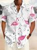 Plus Size Men'S Multi-Button Short Sleeve Shirt, Flamingo Pattern Casual Stand Collar Shirt, Size Large, Star Letter Element, Print V-Neck Short