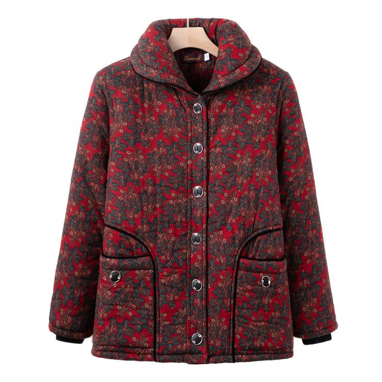 Elderly Winter Clothes New Plus Velvet Padded Coat Grandma Hooded Cotton-padded Jacket Women's Warm Soft Cotton-padded Jacket Mother Coat