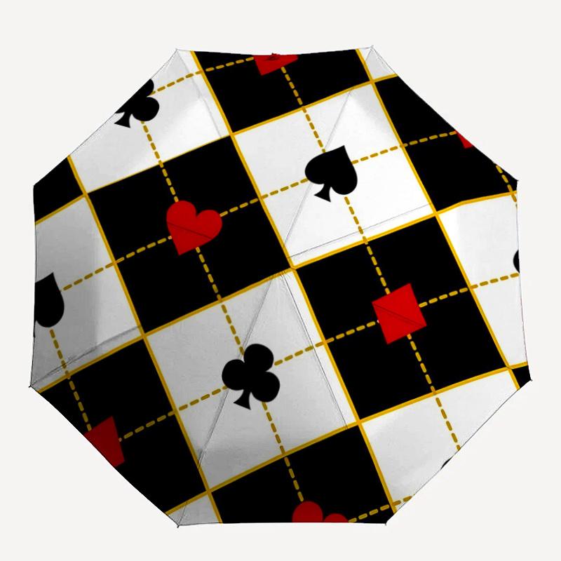 

1pc Playing Cards Pattern Automatic Folding Umbrella - Compact 8-Rib Design, Durable Plastic & Iron, Festive Gift, Compact Umbrellan037
