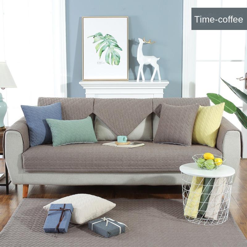 Solid Color Striped Cotton Sofa Cushion Four Seasons Non-Slip Bay Window Cushion Sofa Cover Seat Cushion Sofa Cover