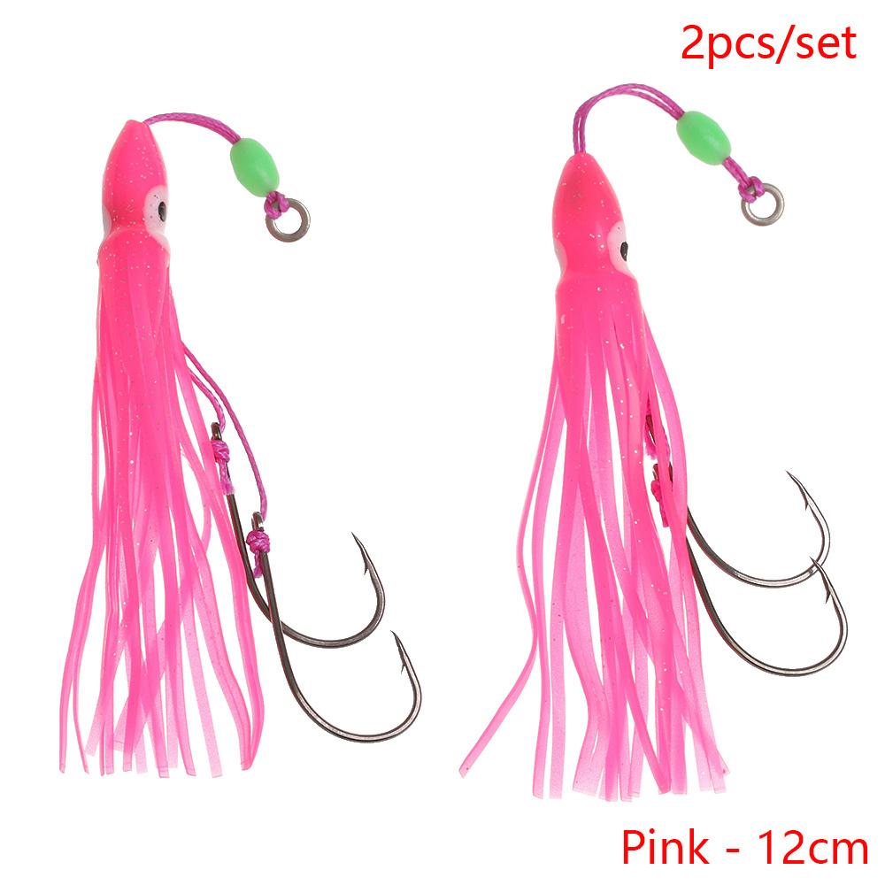 2Pcs/Lot 6cm/10cm/12cm Saltwater Octopus Bait Hook Squid Skirt Lure Soft Silicone Artificial Fishing Tackle Luminous Lure