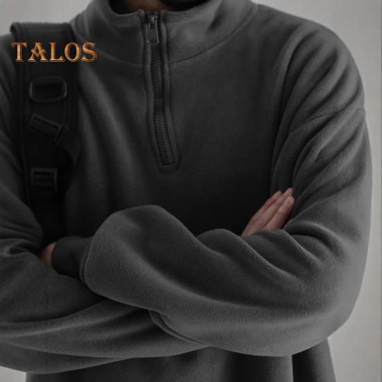 Men Fall Winter Sweatshirt Half Zipper Stand Collar Retro Solid Color Double-sided Velvet Loose Pullover Long Sleeve Top for School Dating And Travel