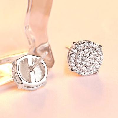 Huitan Round Stud Earrings with CZ Stone Shiny Dainty Ear Piercing Accessories for Women Low-key Daily Wear Teens Girls Jewelry