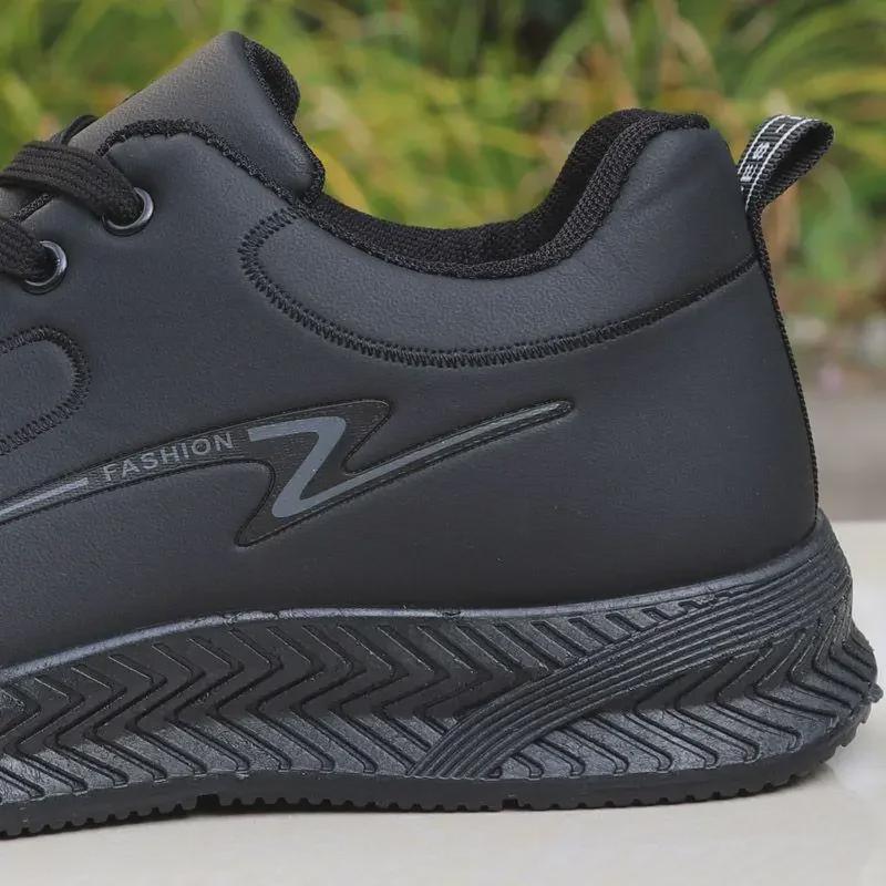 Men's Waterproof Black Leather Autumn Work & Casual Running Shoes