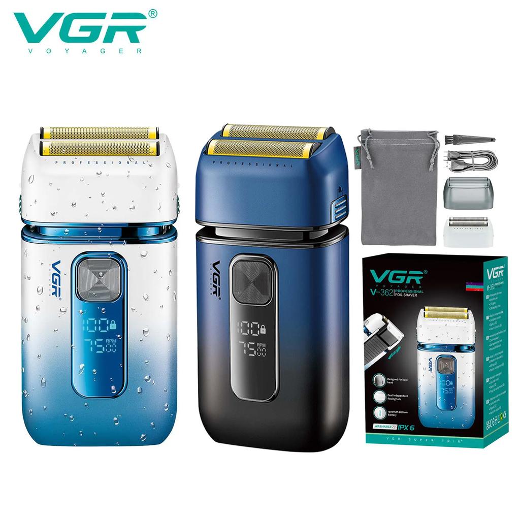 VGR Shaver for Men Smart LED Digital Display Shaver Barber Washable Dual Foil Beard Electric Razor Balds Head Shaving Machine with Extra Mesh V-362