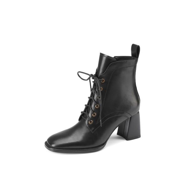 Fashion Women Shoes Square Toe High Heel Shoes For Women Black Leather Boots Women Lace Up Modern Boots Winter Women Boots