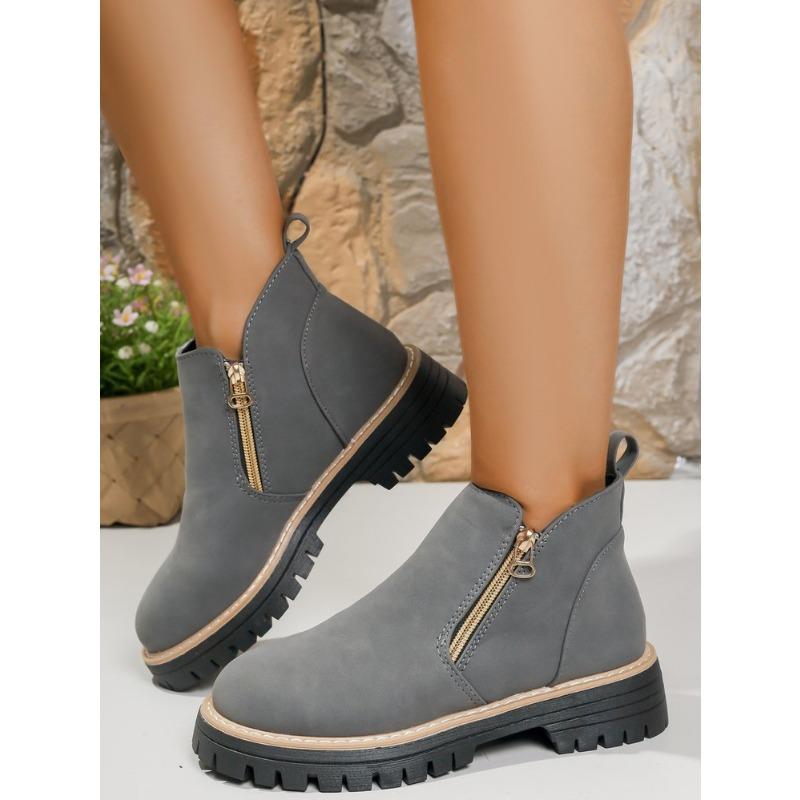 Damen Übergröße Retro Klobige Sohle Martin Stiefel Neu Herbst & Winter Seitlicher Reißverschluss Stilvolle Stiefeletten