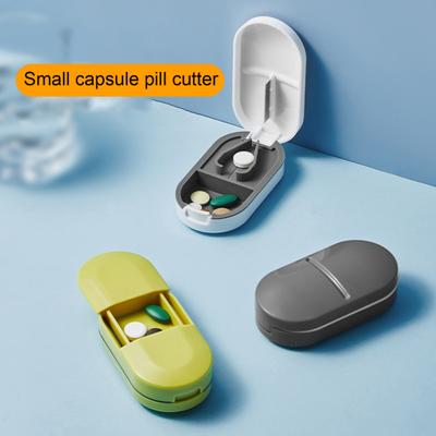 2-In-1 Portable Pill Cutter Box Food Grade Sharp Stainless Steel Blade Multi-functional Travel Capsule Tablet Storage Container