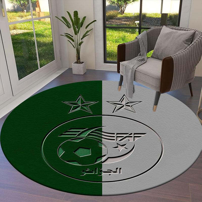 Algeria National Football Team Round Area Rug,Carpet Rug for Living Room Bedroom Sofa Playroom Decor,Non-slip Floor Mat