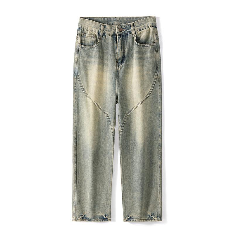 Последние американские джинсы для мужчин, стирка и антикварный желто-коричневый цвет, широкие брюки M