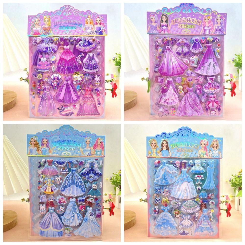 2 Sheets/Bag Decorative Princess Dress Up Sticker Cartoon 3D Puffy Stickers  Children