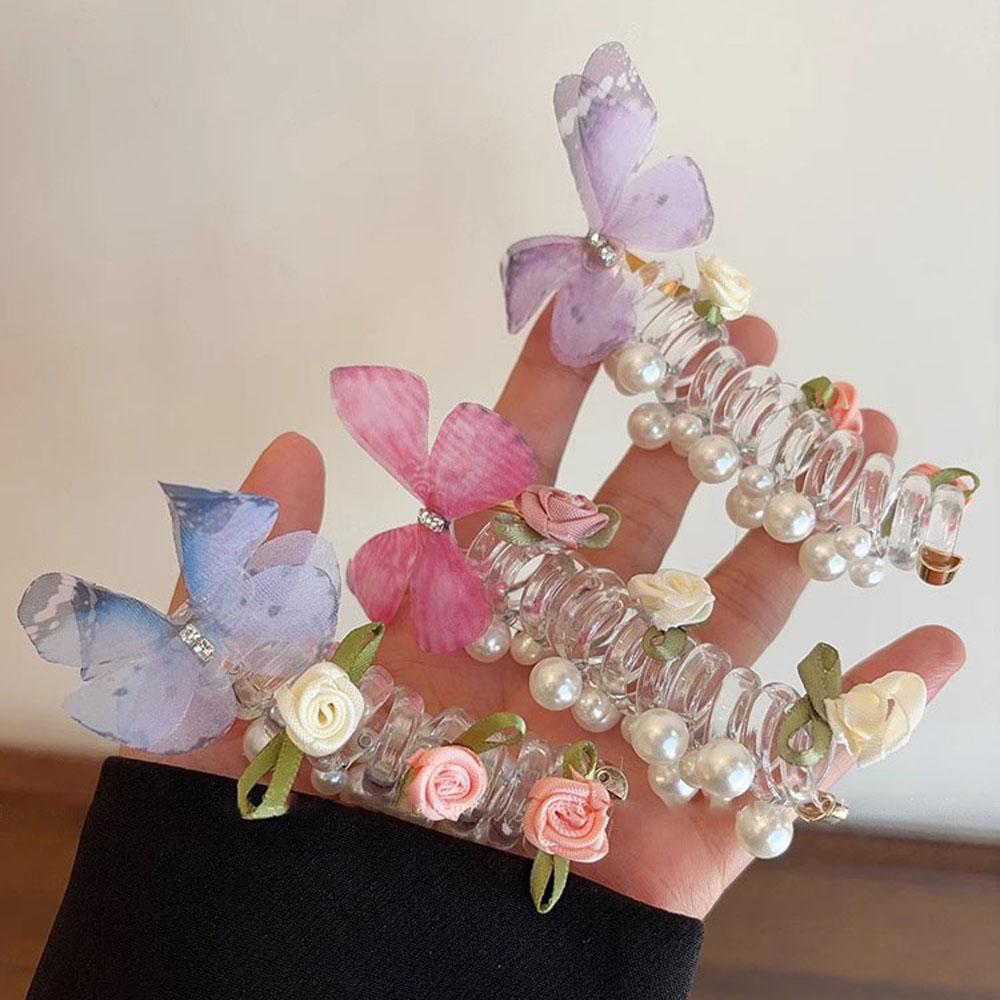 

Мягкие эластичные спиральные резинки для волос «Бабочка», 4 шт. Спиральные разноцветные резинки-скранчи в виде телефонного шнура 4 PCS