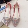 Fashion Women's Summer Rhinestone Transparent Single Shoes New Pointed Toe Shallow Mouth Slip-on Anti-Slip Wear-Resistant Flats