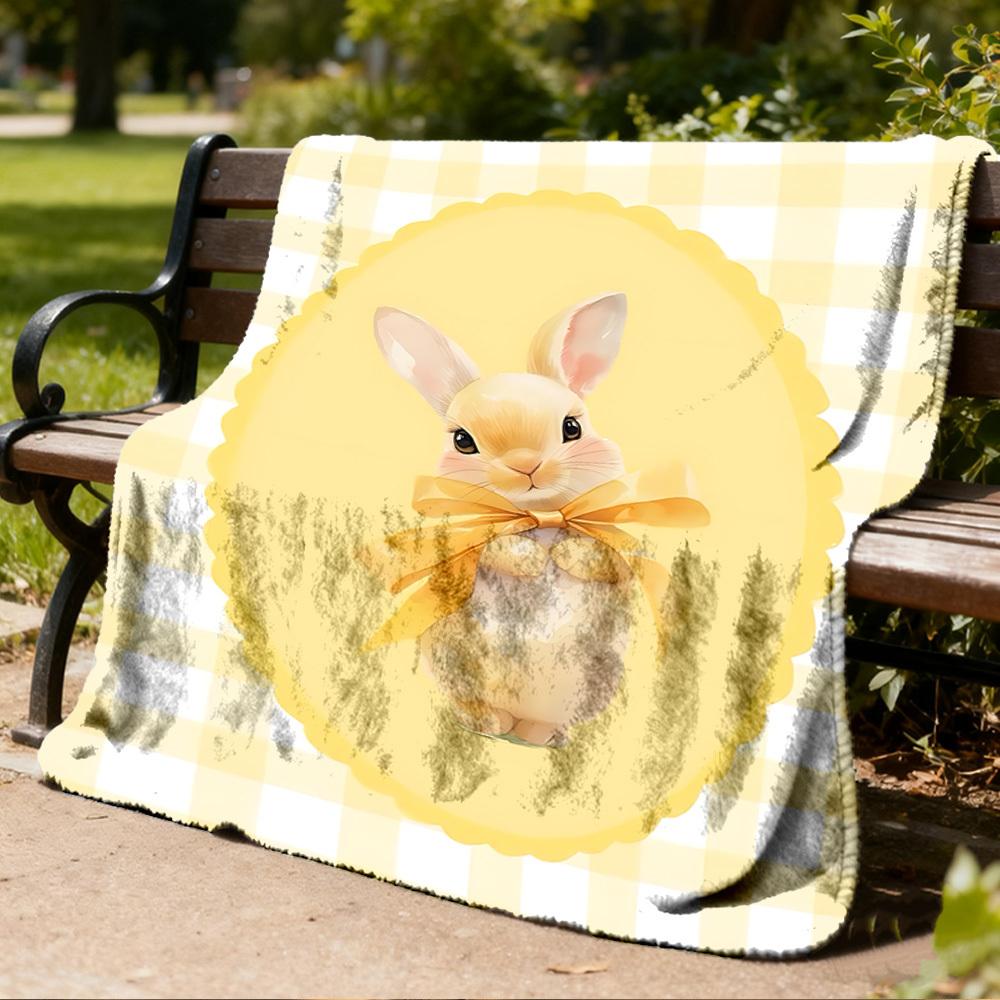 1pc Easter Bunny Outdoor Flannel Blanket , Machine Washable Perfect Gift for Birthday , Holiday Travel Accessory , Durable Material