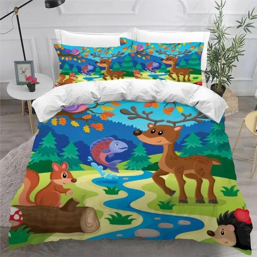 3D Print Forest Animal Cartoon Zoo Bedding Set Double Twin King Duvet Cover Comforter Pillowcase Boys Girls Adults Bedroom
