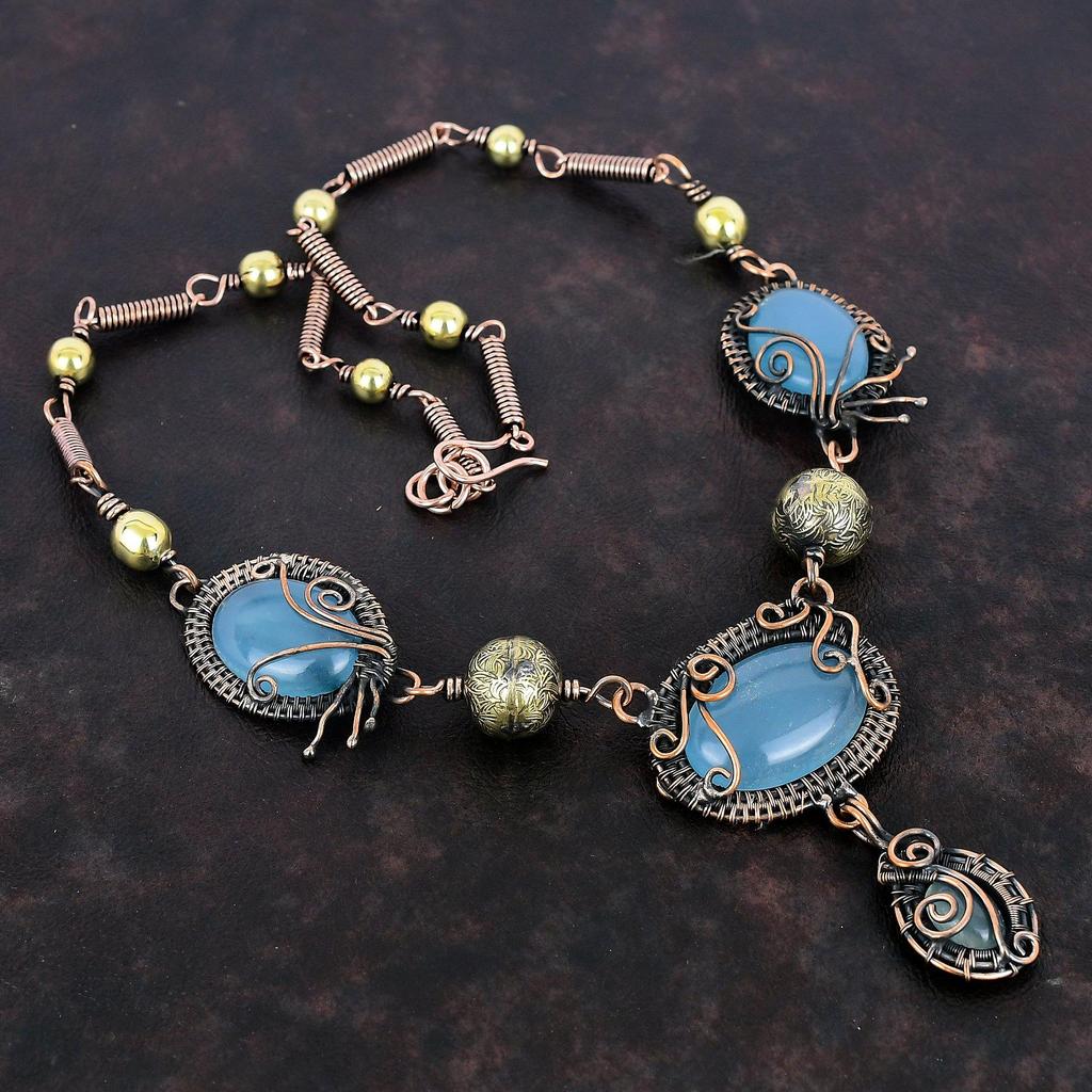 Aquamarine Necklace Copper Wire Wrapped Necklace Adjustable Chain Necklace Wire Wrap Gemstone Jewelry Handmade Copper Jewelry Gifts For Her