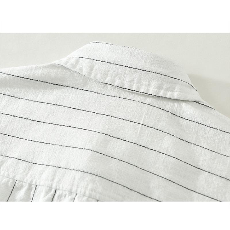 Men's Vertical Stripe Patch Pocket Short Sleeve Button Down Shirt Casual Streetwear Top