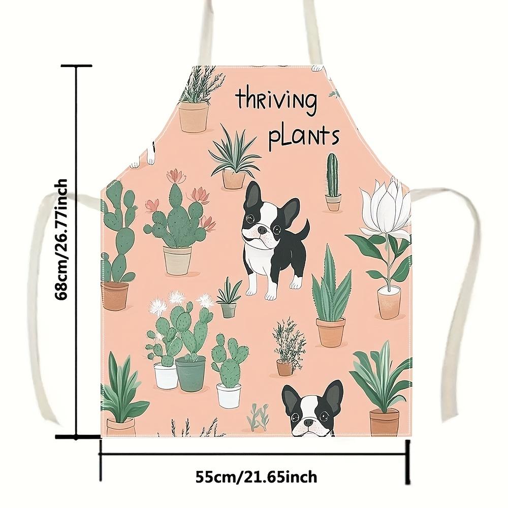 1pc Cute Boston Terrier Dog And Plants Pattern Kitchen Apron For Women Gardening Cooking Baking BBQ Linen Fabric Unisex