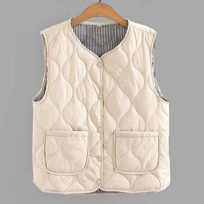 Winter Women Layering Vest Coat with Storage Bag Thin Padded Press Button Closure V Neck Sleeveless Solid Color Windproof Heat Retention Outdoor Down