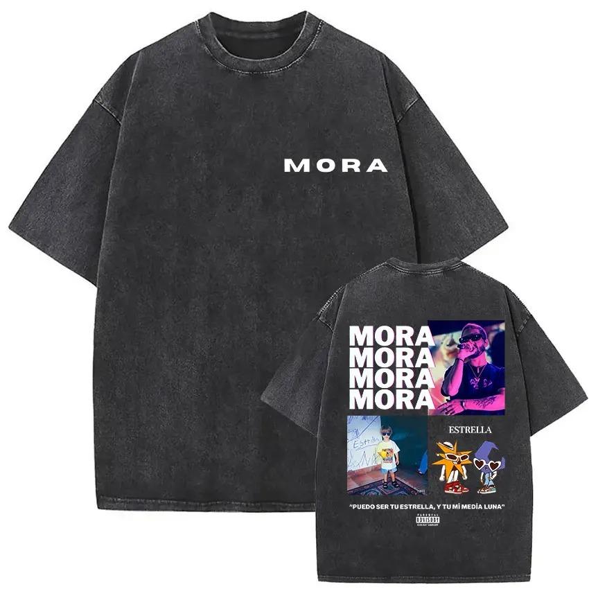 Rapper Mora Lo Mismo De La Otra Vez Tour 2026 Vintage Washed T Shirts Men Women Summer Cotton Short Sleeve T-shirt New Tops