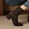 Autumn and Winter Women's Leather Boots Elastic Velvet Rubber Sole Comfortable Versatile Large Size Women's Boots New Square Heel and Low Boots