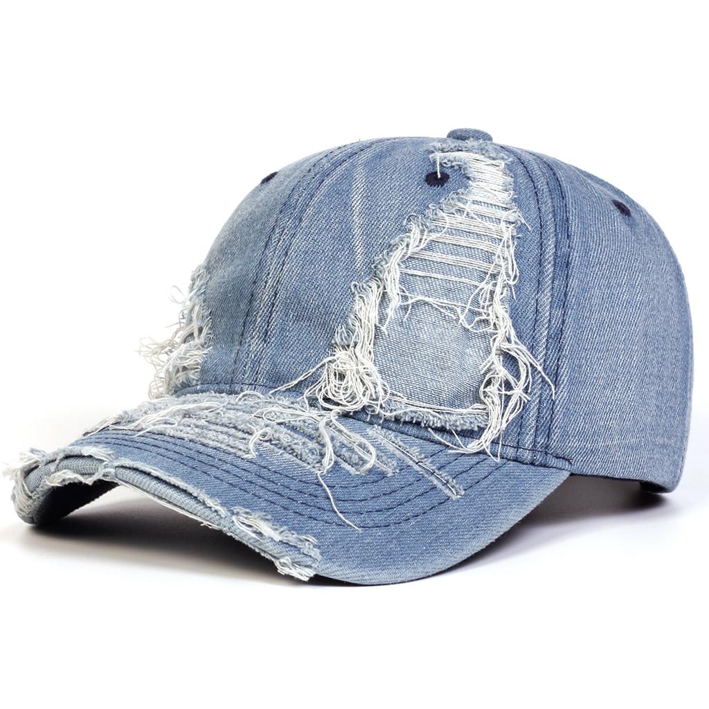 Men Vintage Holes Denim Wash Baseball Cap Outdoor Adjustable Sunscreen Leisure Hat Spring Autumn Travel Tourism Beach Vacation