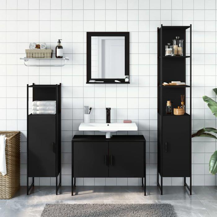 VidaXL Ensemble d’Armoires de Salle de Bain 4 pcs, Meuble-lavabo avec Étagère et Miroir, Armoire de Rangement de Toilette, 3214359