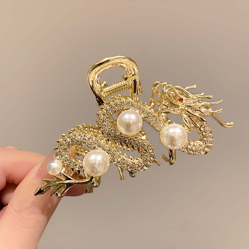 Blauer Drachen Haarkamm mit Perle Haarspange Frauen Einfache Tierkreis Haarspange Legierung Metall Haarkamm Hai-Klammer Mode Haarschmuck