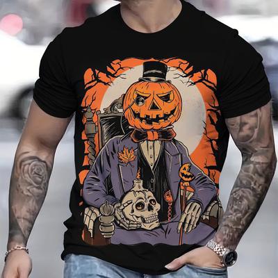 T-shirt Homme Imprimé Visage de Citrouille Terreur T-shirts Halloween Festival Hauts Col Rond T-shirt Oversize à Manches Courtes Vêtements Homme