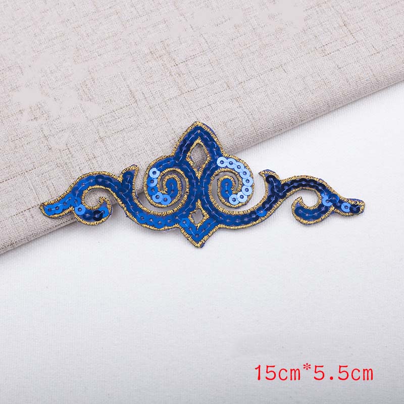 Cheap Iron-on Hollow Sequined Applique Sticker Costume Gold Silver Red Green Blue Geometric Embroidery Clothes Patch