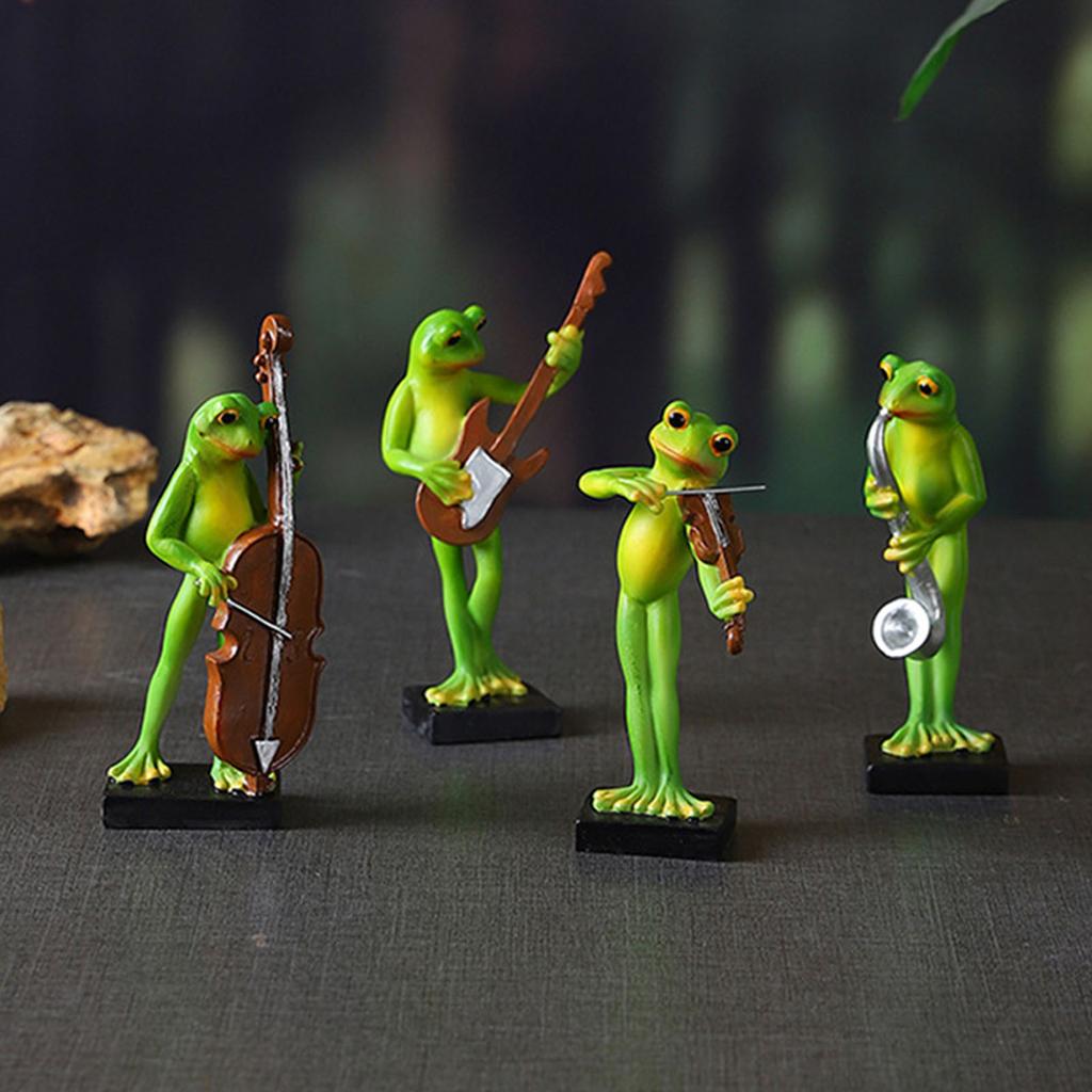 Resins Frogs Musician Statue Cartoon Animal Figurine Sculpture for Home Office Desktop Decors and Artistic Ornament