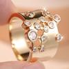 Gold Wide Band Ring Cubic Zirconia Chunky Statement Ring for Women Fashion Elegant Bohemian Party Jewelry Gift