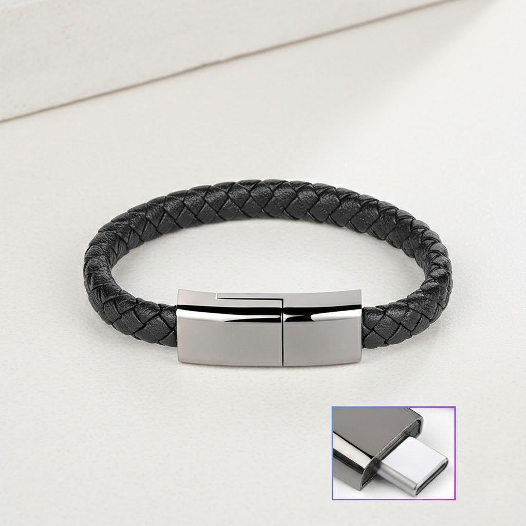 

Portable Wristband Data Cable USB Charging Cord for Android Type C Compatible Stylish Braided Leather Band