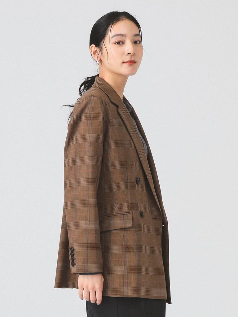 Ray Beams Women's Check Jacket, 4-Button, Brown, 1