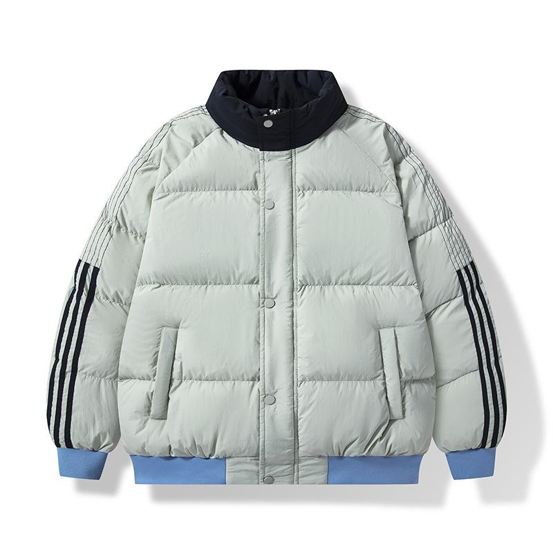 

Fashion autumn and winter new cotton thickened cotton-padded clothes for men and women with the same stand-up collar warm contrasting color simple 4XL