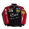 Giacca da Moto Invernale Calda da Uomo Imbottita in Cotone Abbigliamento Esterno Biker con Ricamo Retro Nero Rosso