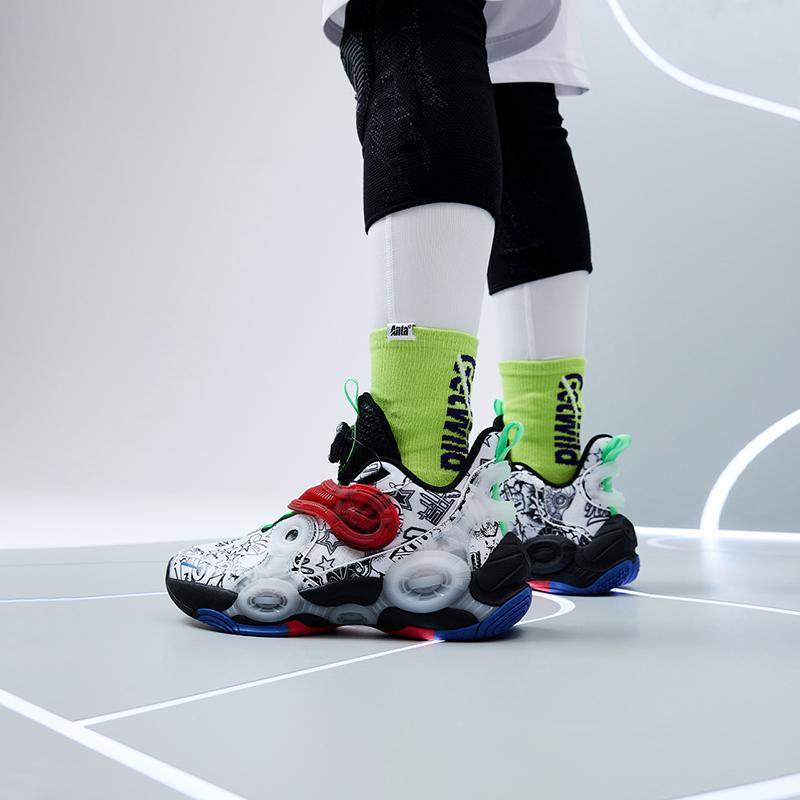 Anta Kids Asymmetrical 2 Comfortable Durable Breathable Low-Top Basketball Shoes Kids sneaker White Black 312231115-3