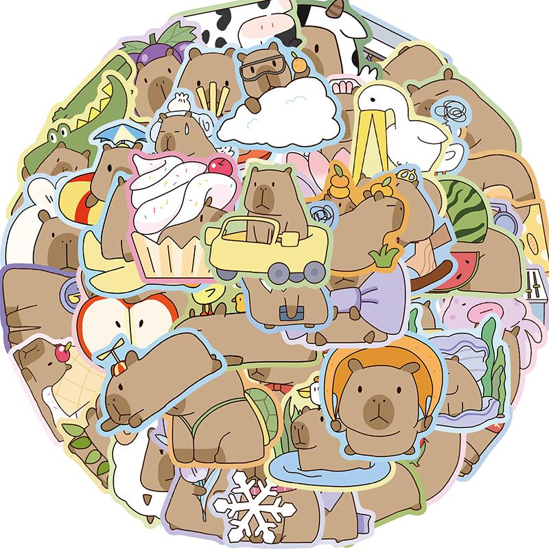 50PCS Capybara Stickers Set Cute Brown Cartoon Animal Vinyl Decals Waterproof for Scrapbook Water Bottle Laptop Aesthetic