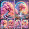 Full Square Round Diamond Mosaic Painting Dreamy Pink Tree Girl Flower Rainbow Diamond Embroidery Home Decoration Cross Stitch