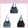 College Student Denim Shoulder Tote With Zipper Pocket And Casual Urban Design