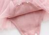 Baby Summer Short Sleeve Dress with Tulle Skirt and Hair Ruffled Solid Baby Prep Gift Girl's Coverall, Accessory, Pink, 6M,