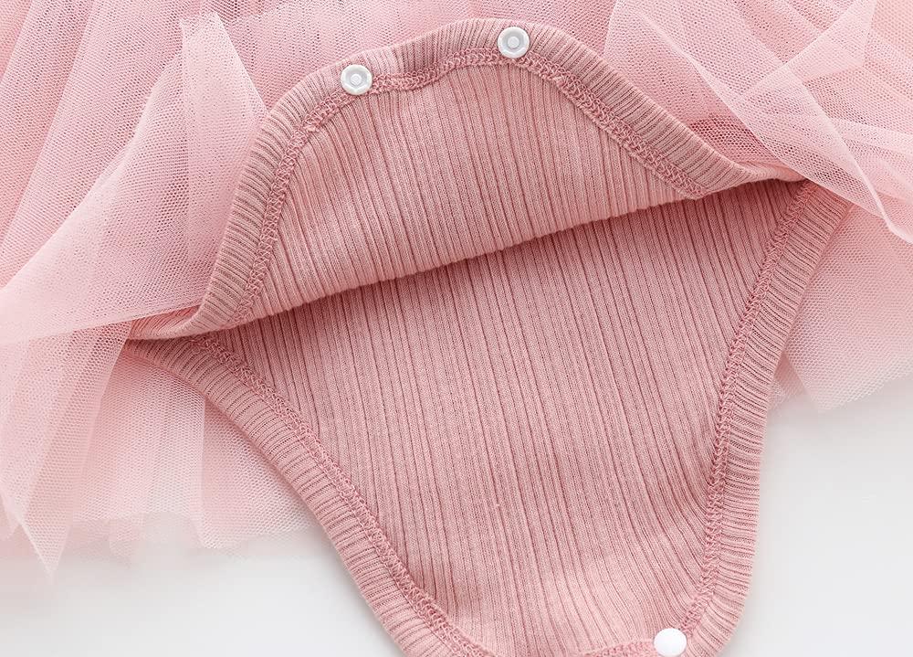 Baby Summer Short Sleeve Dress with Tulle Skirt and Hair Ruffled Solid Baby Prep Gift Girl's Coverall, Accessory, Pink, 6M,